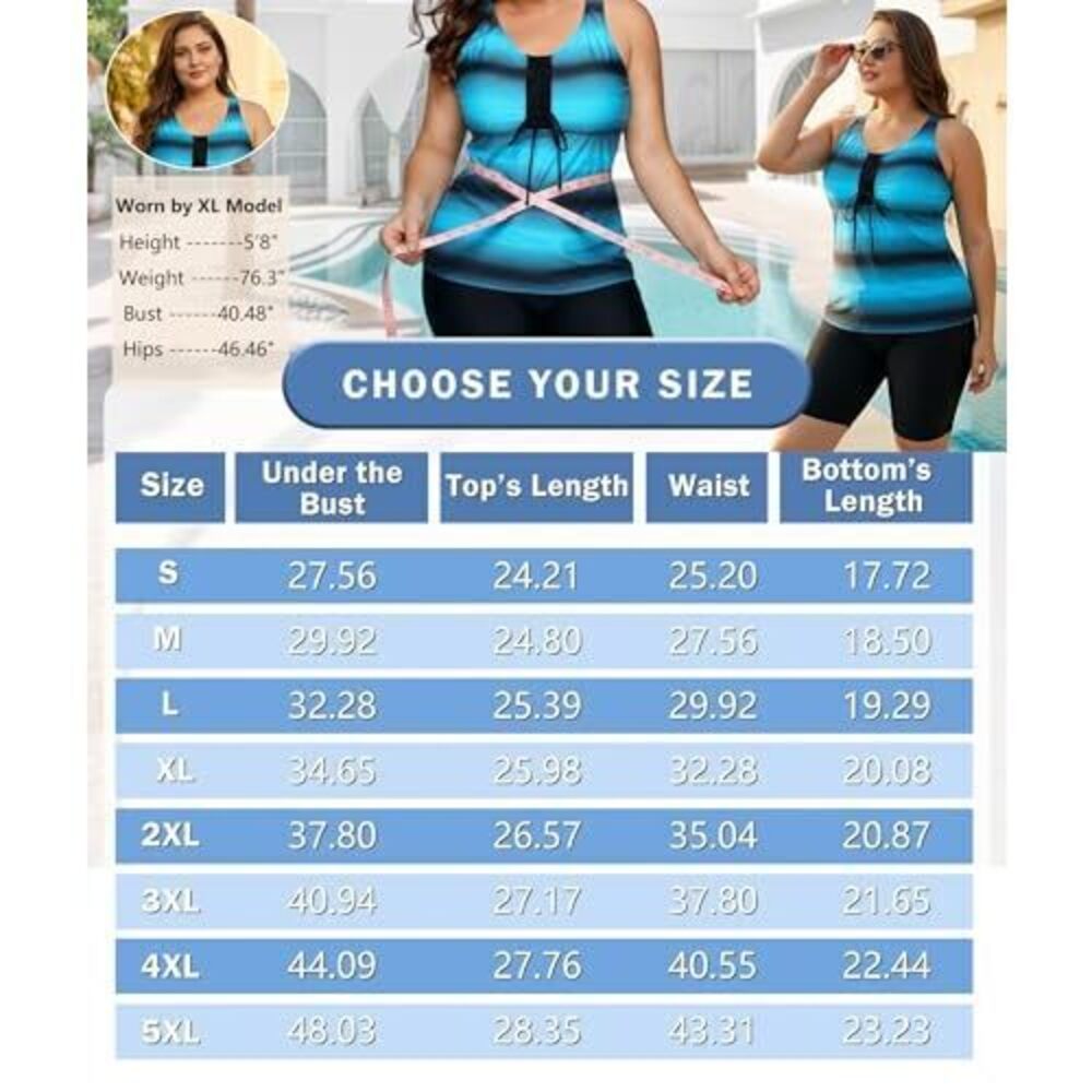 Womens 2026 Plus Size Tankini Swimsuits Rash Guard Capris Athletic Two Piece - Picture 5 of 5